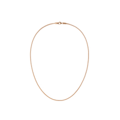 Daniel WellingtonのTide Mesh Necklace Rose Gold 1.8の全体像です。細やかなメッシュ編みのローズゴールドチェーンが、やわらかな楕円形を描き、同色のロブスタークラスプで留められています。シンプルながら上品なデザインが特徴です。