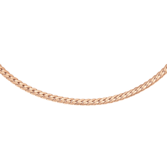 Daniel Wellington Flat Chain Necklace RGのチェーン部分をクローズアップ。隙間なく編み込まれたフラットチェーンが、ローズゴールドの輝きをなめらかに反射しています。