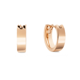 Daniel Wellington Line Earrings Polished Rose Gold 3.5mmの正面と側面を並べた商品画像です。フラットなポリッシュ仕上げの鏡面が光を反射し、ラッチバック式の留め具が確認できるコンパクトなフープピアスです。