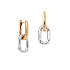 Daniel Wellington Contrast Link Earrings Two Tone Rose Goldの製品画像。ローズゴールドの上部リンクとシルバーの下部リンクが連なるツートンデザインのピアスです。ポリッシュ仕上げによる上品な光沢が、モダンな印象を演出します。