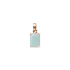 ダニエルウェリントンのAmazonite Octagon ローズゴールドチャームの正面画像です。淡いブルーグリーンの天然アマゾナイトを八角形にカットし、ローズゴールドの爪留めでセットしたデザインが特徴です。