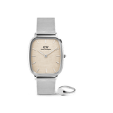 Daniel WellingtonのMarlon シルバーメッシュストラップ腕時計とClassic Mini Signet Ringのセットです。クッション型ケースにリネンテクスチャーのダイヤル、鏡面仕上げのシルバーリングを組み合わせた、統一感のあるデザインです。