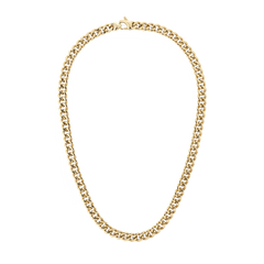 ダニエルウェリントン Ellipse Cuban Chain Necklace Goldの全体像。磨き上げられたゴールドのキューバンチェーンが連なり、ロブスタークラスプで留めるデザインを白背景でご確認いただけます。