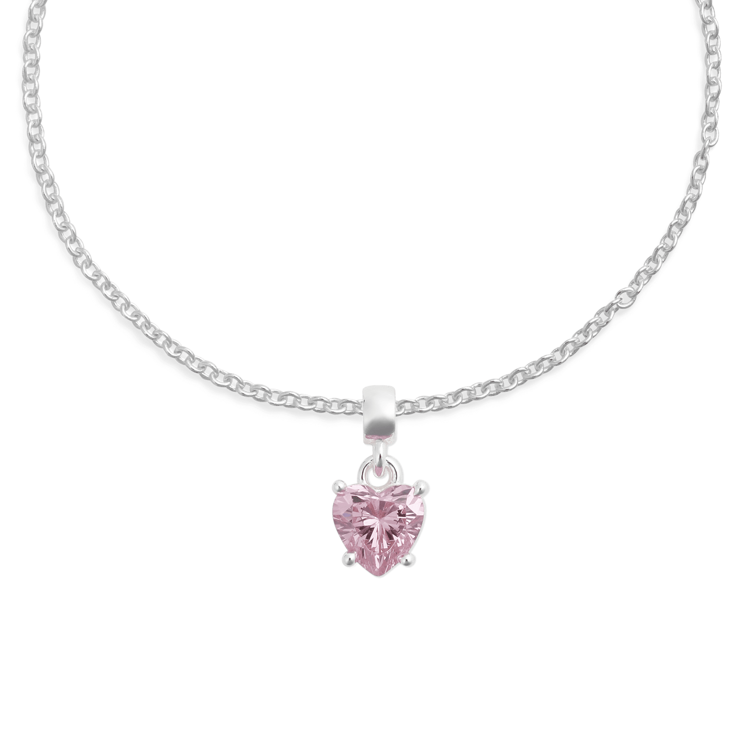 Heart Pink Crystal Charm Silver