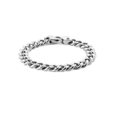 Daniel WellingtonのEllipse Cuban Chain Bracelet シルバーカラーの全体像です。研磨されたステンレススチール製の太めのキューバンチェーンが光を反射して輝き、ロブスタークラスプで留めるデザインとなっています。