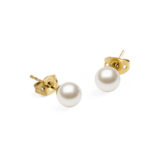 ダニエルウェリントン Pearl Stud Earrings Goldの背面を捉えたディテール写真です。ゴールドのバタフライバック留め具とホワイトパールの丸みをご確認いただけます。
