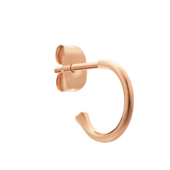 ダニエルウェリントン Charms Earrings Rose Goldの単体拡大画像です。ローズゴールドのC字フープ部分とポスト、バタフライバック留め具を横から捉えており、滑らかなワイヤーの光沢と丸みを帯びたフォルムが際立っています。