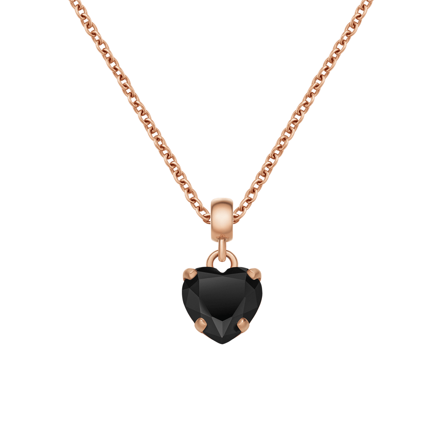 Heart Crystal Black Rose Gold Charm + Chain Necklace RG