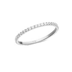 Daniel Wellington Mirelle Eternity Ring Silver 1.4 mmの単体プロダクト画像。ホワイトキュービックジルコニアが全周に爪留めされた細身のシルバーバンドで、内側にはブランドロゴの刻印が施されています。