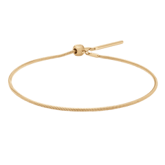 Daniel Wellington Charms Snake Bracelet Gのゴールドスネークチェーン全体をご覧いただけます。スライド式の丸型留め具とバーエンドが特徴で、細やかな鱗状の表面が光を受けて上品に輝きます。