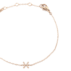 うお座のモチーフをあしらったクリスタルペンダント部分を拡大した、Crystal Zodiac Chain Bracelet Rose Goldの接写画像です。ローズゴールドの繊細なチェーンとロブスタークラスプ、アジャスター付きのエクステンションチェーンが、半円を描くように配置されています。