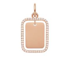 ダニエルウェリントンのRectangular Crystal Frame Pendant RGの正面画像です。ローズゴールドの鏡面仕上げプレートを囲むように、クリスタルがセットされた長方形のペンダントトップです。