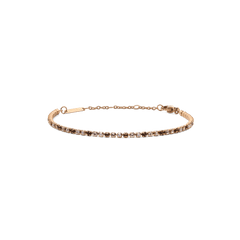Daniel Wellington Classic Tennis Bracelet Honey Combo Rose Goldの全体画像です。ハニートーンとクリアのクリスタルが交互にあしらわれたローズゴールドのテニスブレスレットで、サイズ調節用チェーンとロブスタークラスプが確認できます。