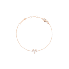 おひつじ座のシンボルをクリスタルで表現したCrystal Zodiac Chain Bracelet Rose Goldの全体画像です。白い背景にローズゴールドの細身チェーンが円を描き、中央下部にはクリスタルがセットされた牡羊座のモチーフが配置されています。