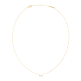 ダニエルウェリントンのMirelle Infinity Necklaceの全体像です。細身のゴールドチェーンの中央に、キュービックジルコニアをあしらったインフィニティモチーフが配されています。ロブスタークラスプとブランドプレートも確認できます。