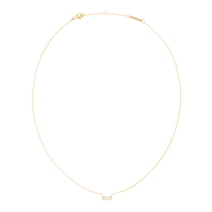 ダニエルウェリントンのMirelle Infinity Necklaceの全体像です。細身のゴールドチェーンの中央に、キュービックジルコニアをあしらったインフィニティモチーフが配されています。ロブスタークラスプとブランドプレートも確認できます。