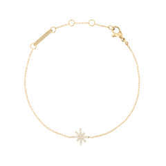 Daniel Wellington Mirelle Star Bracelet Goldの全体像です。細いゴールドチェーンの中央に、キュービックジルコニアをあしらった星型モチーフが配されています。ロブスタークラスプとアジャスターリング、ブランドロゴ入りプレートも確認できます。
