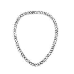 Daniel WellingtonのChunky Chain Necklace Silverを全体的にご覧いただけます。ポリッシュ加工を施した太めのカーブチェーンが連なり、クラスプ部分にはブランドロゴが刻印されたシルバーカラーのステンレススチール製ネックレスです。