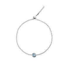 S925スターリングシルバーのチェーンブレスレットに、March Charmを組み合わせたデザインです。細身のシルバーチェーンの中央にアクアマリンブルーのクリスタルをあしらい、トグルクラスプで留める上品な仕上がりとなっています。