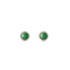 Daniel Wellington Audrey Earrings Jade Rose Goldは、ドーム型にカットされたグリーンの翡翠を中央にあしらい、その周囲にホワイトキュービックジルコニアをセットしたローズゴールドトーンのスタッドピアスです。