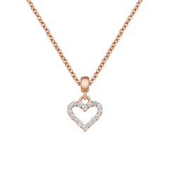 ローズゴールドのチェーンネックレスにHeart Contour White Crystalチャームを合わせたスタイリング例です。ホワイトクリスタルがハートの輪郭に沿って煌めき、胸元で上品に揺れるデザインとなっています。