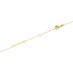 パールネックレス Goldのクラスプ部分をクローズアップ。ロブスタークラスプとDaniel Wellingtonのロゴが刻印されたゴールドプレート、長さ調節用のアジャスターリングが確認できます。