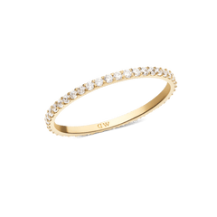 Daniel Wellington Mirelle Eternity Ring Gold 1.4 mmの商品画像です。ホワイトキュービックジルコニアが一周にあしらわれた極細のゴールドバンドで、内側にはブランドロゴが刻印されています。