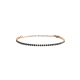 Daniel Wellington Classic Tennis Bracelet Nightfall Rose Goldの全体像です。ダークトーンのプレシオサイトクリスタルが一列に爪留めされた、細身で上品なデザイン。ローズゴールドのチェーンとロブスタークラスプ、サイズ調節用のアジャスターチェーンもご確認いただけます。