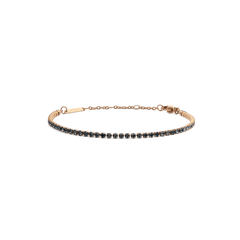 Daniel Wellington Classic Tennis Bracelet Nightfall Rose Goldの全体像です。ダークトーンのプレシオサイトクリスタルが一列に爪留めされた、細身で上品なデザイン。ローズゴールドのチェーンとロブスタークラスプ、サイズ調節用のアジャスターチェーンもご確認いただけます。