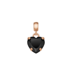 ダニエルウェリントン Heart Black Crystal Charmの正面画像。ハート型に多面カットを施したブラッククリスタルを、ローズゴールドの爪留めであしらった小ぶりなチャームです。