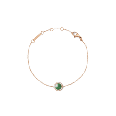 Daniel WellingtonのAudrey Bracelet Jade Rose Goldは、ドーム型の天然翡翠をホワイトキュービックジルコニアのハローが囲むデザインのチェーンブレスレットです。細身のローズゴールドチェーンにはロブスタークラスプとサイズ調節リングを備え、使いやすさにも配慮されています。