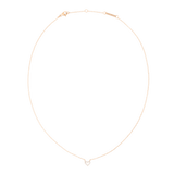 ダニエルウェリントン Mirelle Heart Necklace Rose Goldの全体像。細身のローズゴールドチェーンに、ホワイトキュービックジルコニアをあしらった小ぶりなオープンハートのペンダントが付いたデザインです。