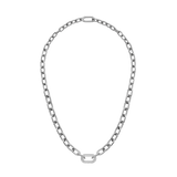 ダニエルウェリントン Crystal Link Necklace Silverの全体像。ポリッシュ仕上げのシルバーリンクチェーンの中央に、キュービックジルコニアをパヴェセッティングしたオーバルリンクを配したデザインです。