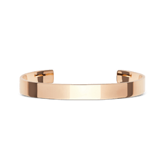 Daniel Wellington Line Cuff Polished Rose Goldの正面プロダクト写真です。装飾を排したミラーポリッシュ仕上げのローズゴールドカフブレスレットが、白い背景に映え、ミニマルなデザインを際立たせています。