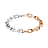 ダニエルウェリントン Contrast Link Bracelet Two Tone Rose Goldの全体像。シルバーとローズゴールドのオーバル型リンクが交互に連なり、ツートーンのコントラストが美しいチェーンブレスレットです。