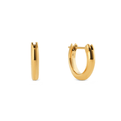 ダニエルウェリントン Arch Earrings Gold 9mmの正面と側面を並べた製品画像です。ポリッシュ加工のゴールドカラーが光をやわらかく反射する、丸みのあるアーチ型の小ぶりなフープピアスです。
