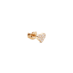 ダニエルウェリントン Crystal Heart Stud Goldを横から撮影した製品画像。バタフライキャッチとキュービックジルコニアがあしらわれた小ぶりなハートモチーフの細部が確認できます。