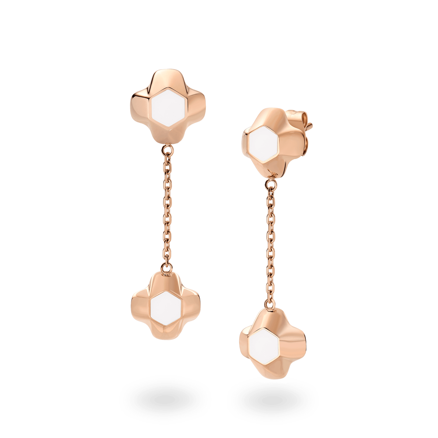North Star Earrings Drop White Enamel Rose Gold