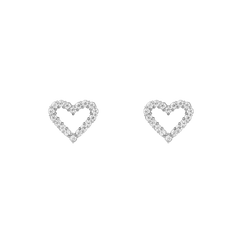 ダニエルウェリントンのMirelle Heart Earringsのペア正面画像です。ホワイトキュービックジルコニアが爪留めされたオープンハートモチーフのシルバーカラースタッドピアスで、白背景に左右対称に並べられています。