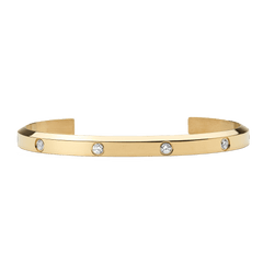 Daniel Wellington Classic Lumine Bracelet Goldの正面からのプロダクトカットです。磨き上げられたゴールドカフにキュービックジルコニアが等間隔に埋め込まれ、フラットな仕上がりながらも控えめな輝きが際立ちます。