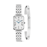 Quadro 5-Link シルバーウォッチとClassic Lumine Braceletのセット商品です。スクエアケースの腕時計とクリスタルをあしらったシルバーカフブレスレットを組み合わせた、統一感のあるギフトセットです。