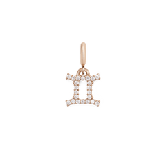 ダニエルウェリントンのZodiac Watch Charm Rose Goldは、双子座のシンボルをモチーフにしたデザインです。二本の柱と上下を繋ぐラインにはキュービックジルコニアが均等に配され、ローズゴールドの温かみのある輝きと透明感のあるきらめきが調和した仕上がりです。