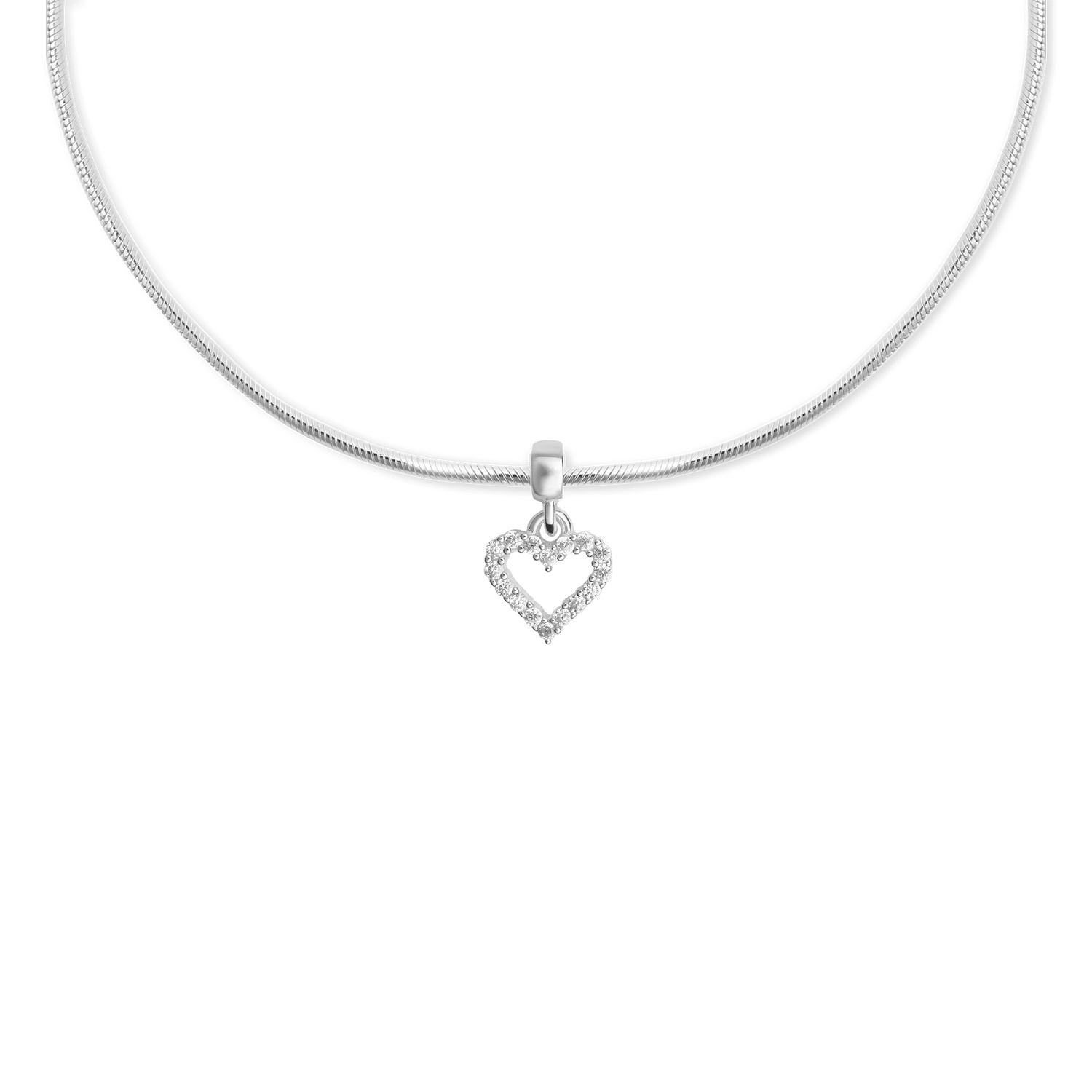 Heart Contour White Crystal Charm Silver