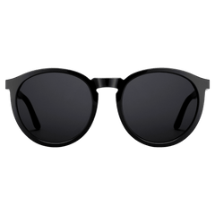 Daniel Wellington Arch Bio-Acetate Blackのサングラス正面画像。ブラックのバイオアセテートフレームとダークレンズが、統一感のあるラウンド型シルエットを描いています。