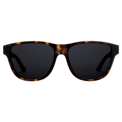 ダニエルウェリントン Ambler Bio-Acetateのサングラス正面画像です。ダークハバナカラーのべっ甲柄バイオアセテートフレームに、ブラックレンズを組み合わせたウェリントンシェイプのデザインです。