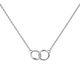 Daniel WellingtonのElan Unity Necklaceは、シルバーカラーの2つのインターロッキングリングがケーブルチェーンの中央で交わる、ミニマルなデザインのネックレスです。