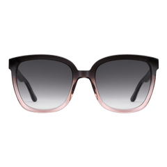 Daniel WellingtonのGrande Bio-Acetateサングラスの正面画像です。ダークブルーからコーラルピンクへと変化するグラデーションフレームに、ブラックのグラデーションレンズを組み合わせた、オーバーサイズのスクエアデザインです。