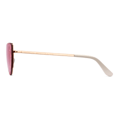 Lynx Steel Pink Gradient Rose Goldの側面画像です。ローズゴールドのテンプルにはDaniel Wellingtonのブランドロゴが刻印され、ベージュのアセテート製テンプルチップとピンクグラデーションのレンズの横顔が美しく映し出されています。