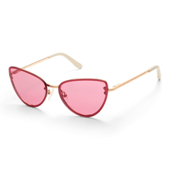 Lynx Steel Pink Gradient Rose Goldを斜め前方から撮影した製品画像です。細身のローズゴールドフレームとピンクのグラデーションレンズの色合い、そしてテンプル先端のアセテート素材のディテールが確認できます。