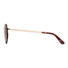 Arch Steel Brown Rose Goldのサイドビューです。ローズゴールドのテンプル部分にはDaniel Wellingtonのブランドロゴが刻印され、べっ甲柄のアセテート製テンプルチップがあしらわれています。